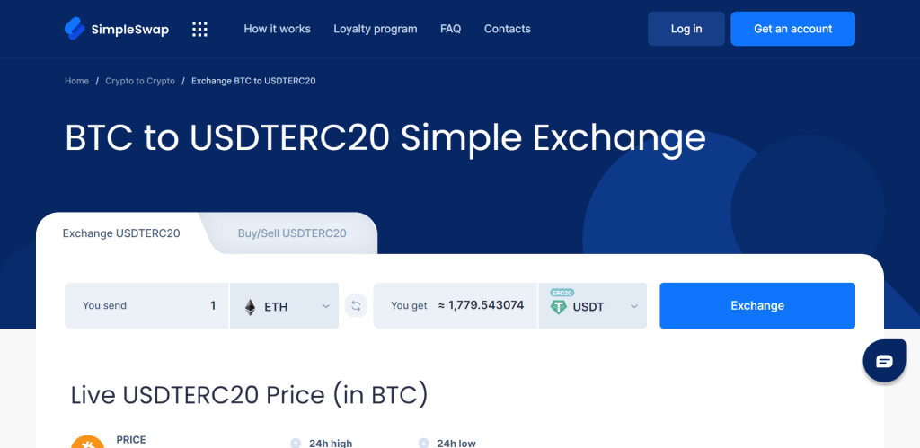 SimpleSwap eth to usdt